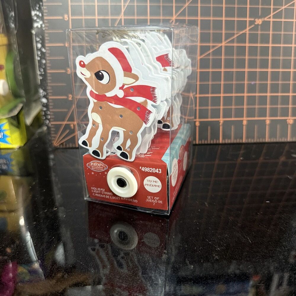 Rudolph Red-Nosed Reindeer 7 LED Battery Christmas String Lights 44" New